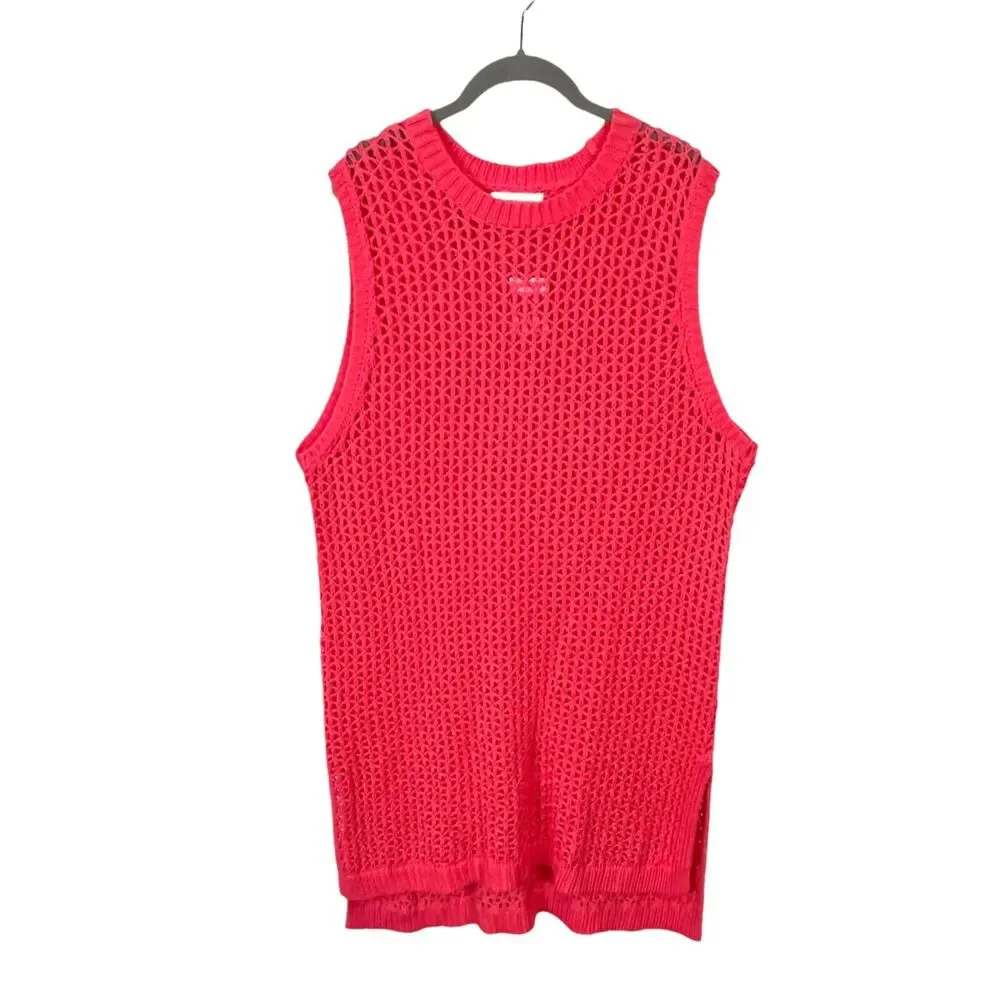 Fresh Produce Women's Crew Neck Sleeveless Celine Longline Tank Top Pink XL/XXL